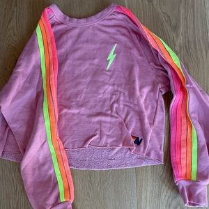 Aviator Nation cropped stripe lightening bolt sweatshirt. Size Large.